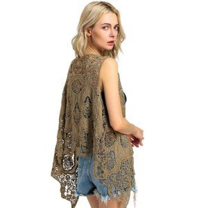 JASTIE Open Stitch Cardigan Boho Hippie Crochet Ve